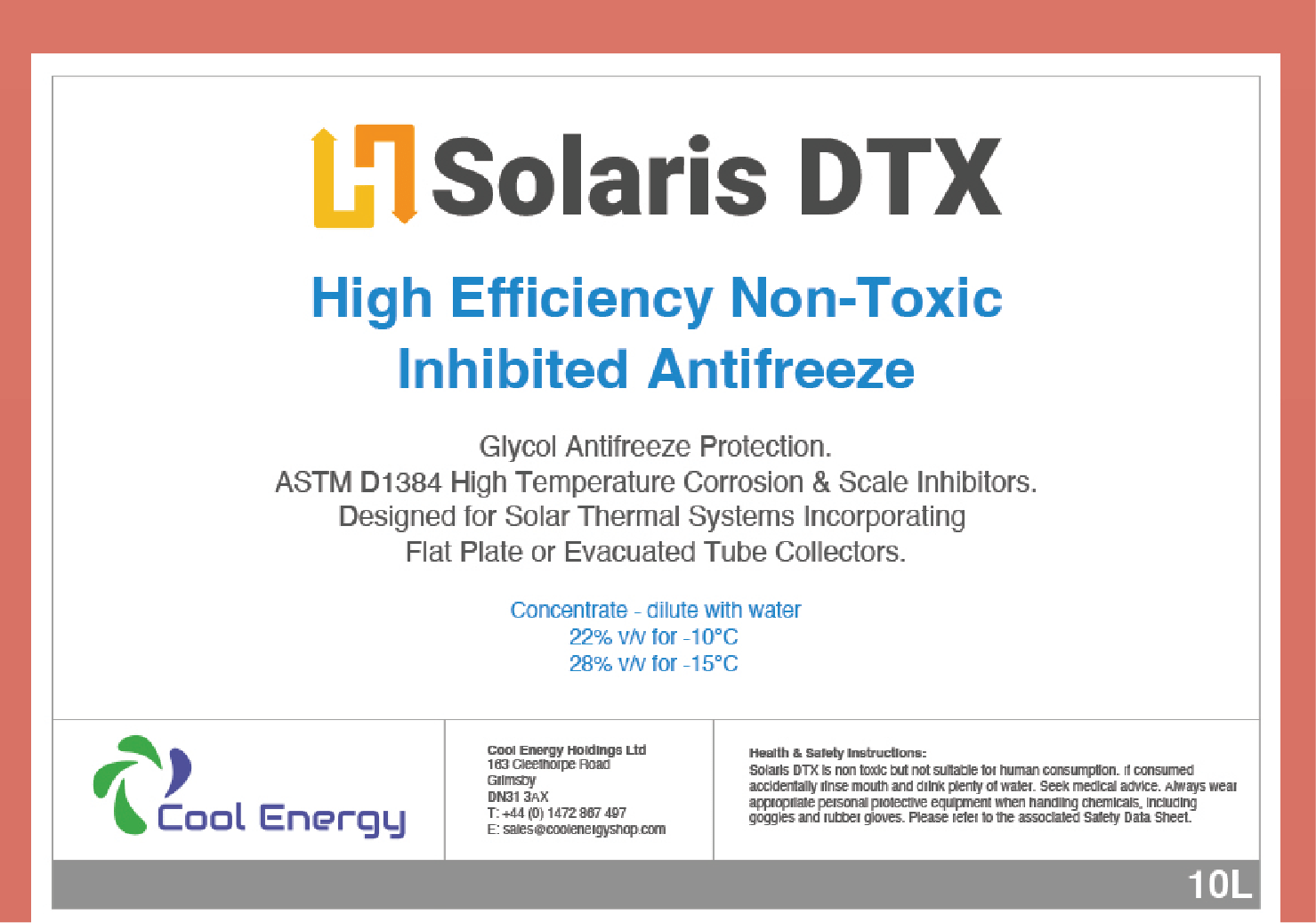 Solaris 10L DTX Inhibited Glycol Solar Thermal Transfer Fluid