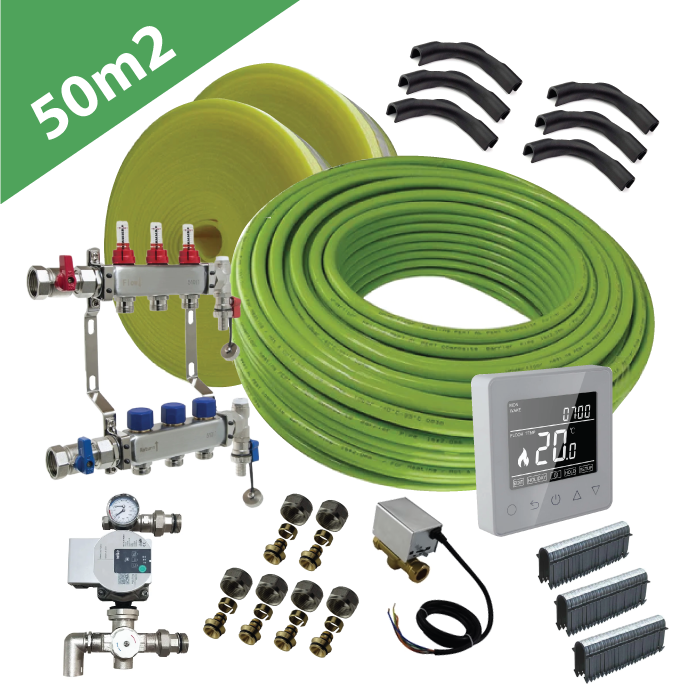 Water Underfloor Heating Kit - 1 Zone - 50m2 Total Area