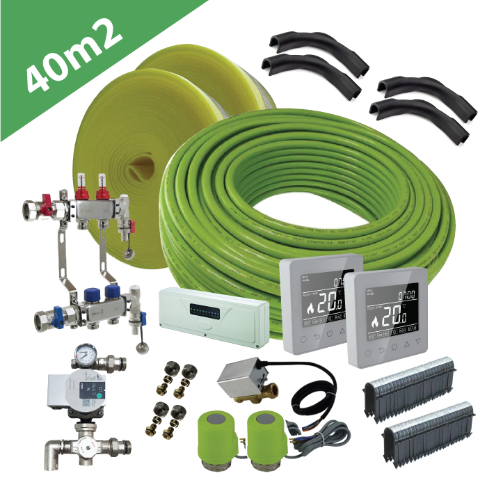 Water Underfloor Heating Kit - 2 Zone - 40m2 Total Area