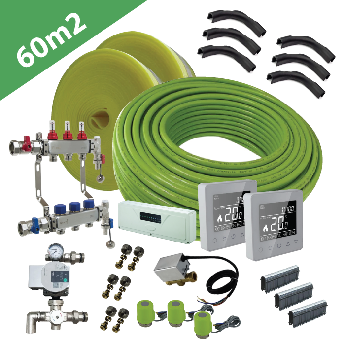 Water Underfloor Heating Kit - 2 Zone - 60m2 Total Area