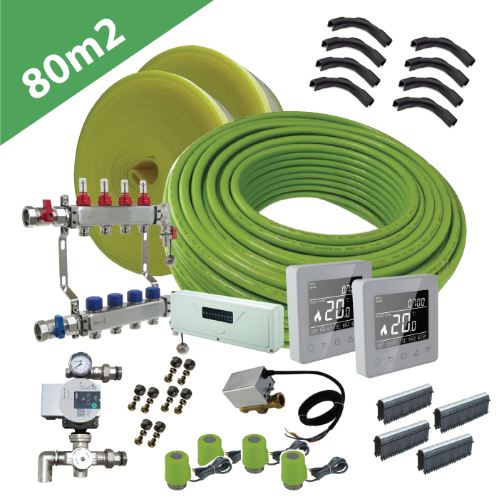 Water Underfloor Heating Kit - 2 Zone - 80m2 Total Area