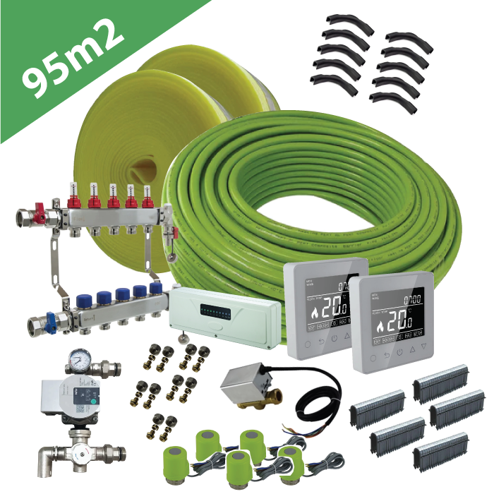 Water Underfloor Heating Kit - 2 Zone - 95m2 Total Area