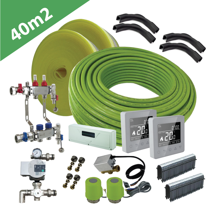 Water Underfloor Heating Kit - 2 Zone -  40m2 Total Area