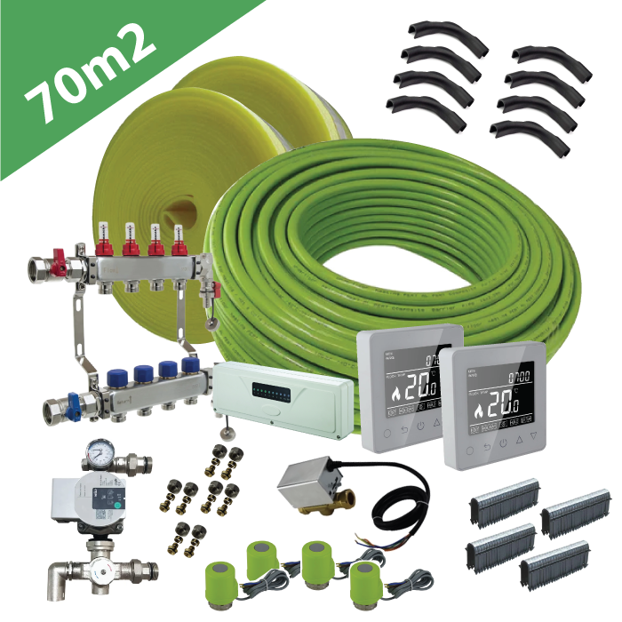 Water Underfloor Heating Kit - 2 Zone -  70m2 Total Area